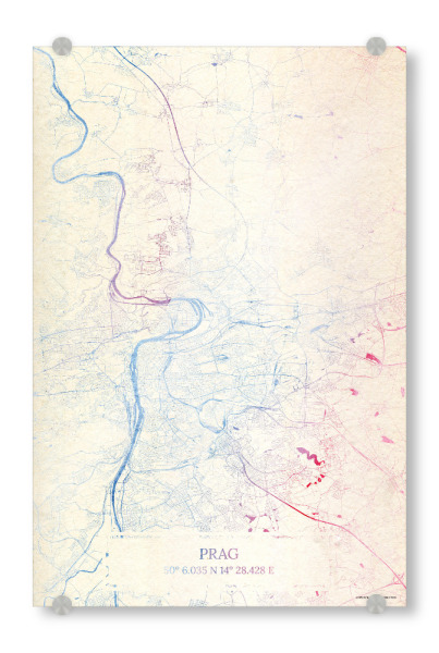 Acrylglasbild "Prag Tschechische-Republik Map Rose And Serenity I" artboxONE - Städte,Reise,Kartografie - Städte,Stadtkarte,Wasserfarbe,Rosequartz