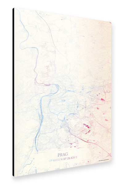 Alu-Dibond "Prag Tschechische-Republik Map Rose And Serenity I" 30x20 cm artboxONE