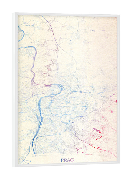 Poster mit weißem Rahmen "Prag Tschechische-Republik Map Rose And Serenity I" artboxONE - Städte,Reise,Kartografie