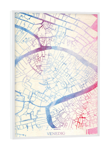 Poster mit weißem Rahmen "Venedig Italien Map Rose And Serenity II" artboxONE - Städte,Reise,Kartografie - Städte,Stadtkarte,Wasserfarbe,Rosequartz