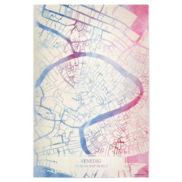 Poster 30x20 cm "Venedig Italien Map Rose And Serenity II" artboxONE - Städte,Reise,Kartografie - Städte,Stadtkarte,Wasserfarbe,Rosequartz