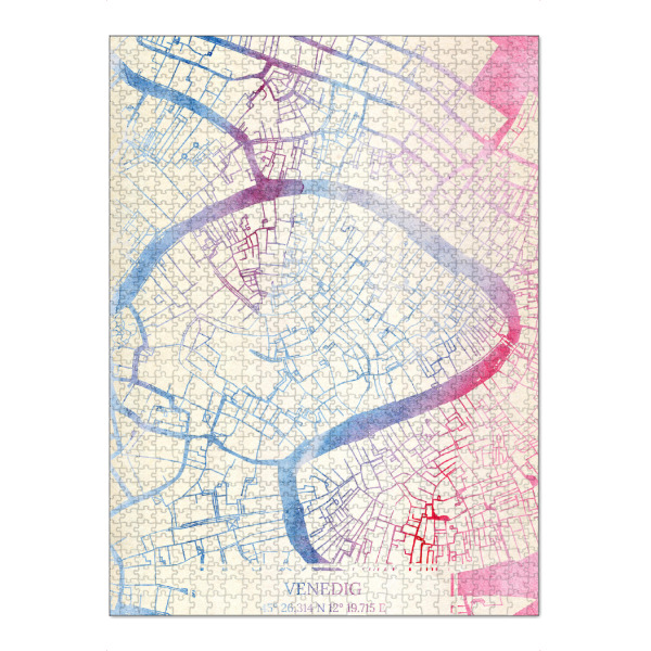 Puzzle Ravensburger "Venedig Italien Map Rose And Serenity II" artboxONE - Städte,Reise,Kartografie - Städte,Stadtkarte,Wasserfarbe,Rosequartz