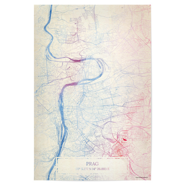 Poster "Prag Tschechische-Republik Map Rose And Serenity II" artboxONE - Städte,Reise,Kartografie - Städte,Stadtkarte,Wasserfarbe,Rosequartz
