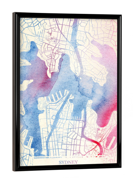 Poster mit schwarzem Rahmen "Sydney Australien Map Rose And Serenity III" artboxONE - Städte,Reise,Kartografie