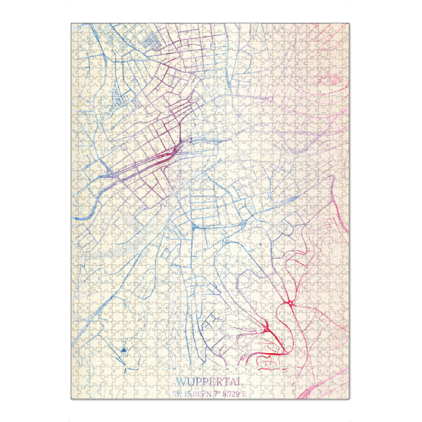 Puzzle Ravensburger "Wuppertal Deutschland Map Rose And Serenity I" artboxONE - Städte,Reise,Kartografie - Städting,Stadtkarte,Wasserfarbe,Rosequartz