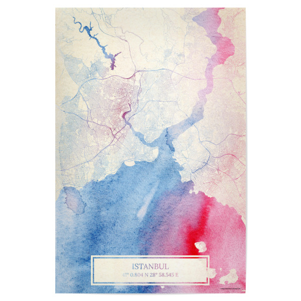 Poster "Istanbul Türkei Map Rose And Serenity II" artboxONE - Städte,Reise,Kartografie - Städte,Stadtkarte,Wasserfarbe,Rosequartz