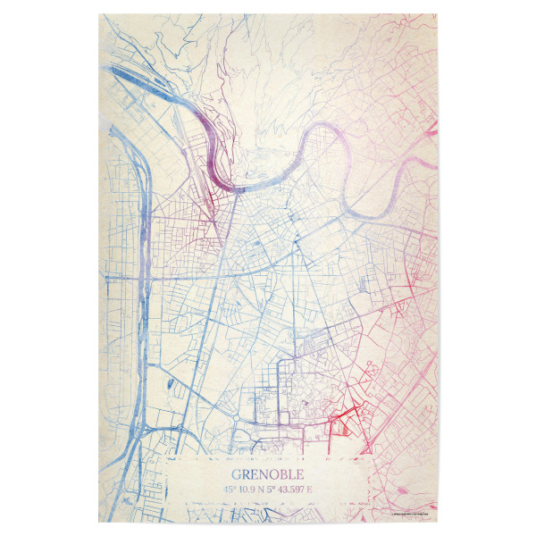 Poster 30x20 cm "Grenoble Frankreich Map Rose And Serenity II" artboxONE - Städte,Reise,Kartografie - Städte,Stadtkarte,Wasserfarbe,Rosequartz