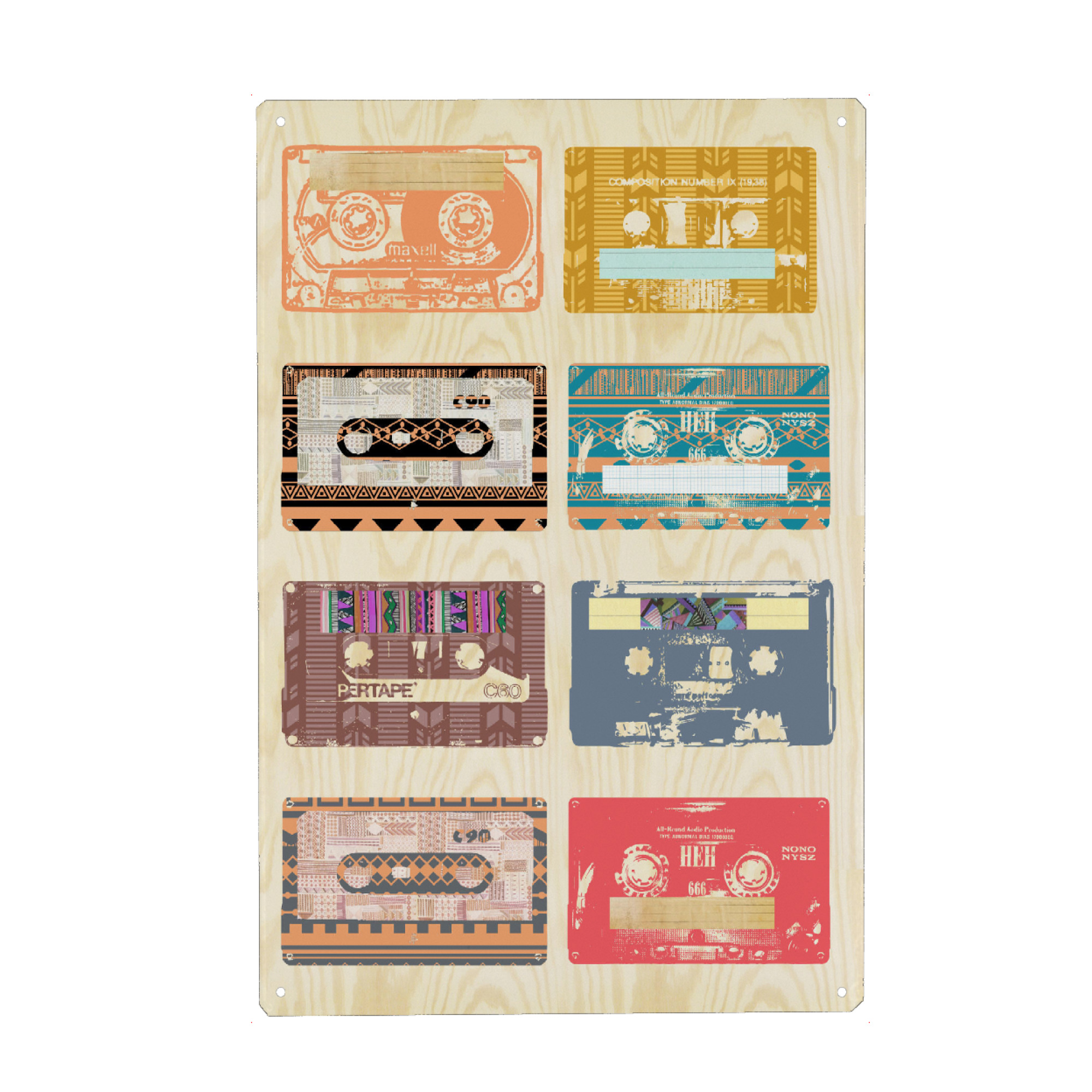 Holzbild "Kassetten Collage" artboxONE - Musik - Kassetten,Collage,Tapes,Mixtapes,Retro,Vintage