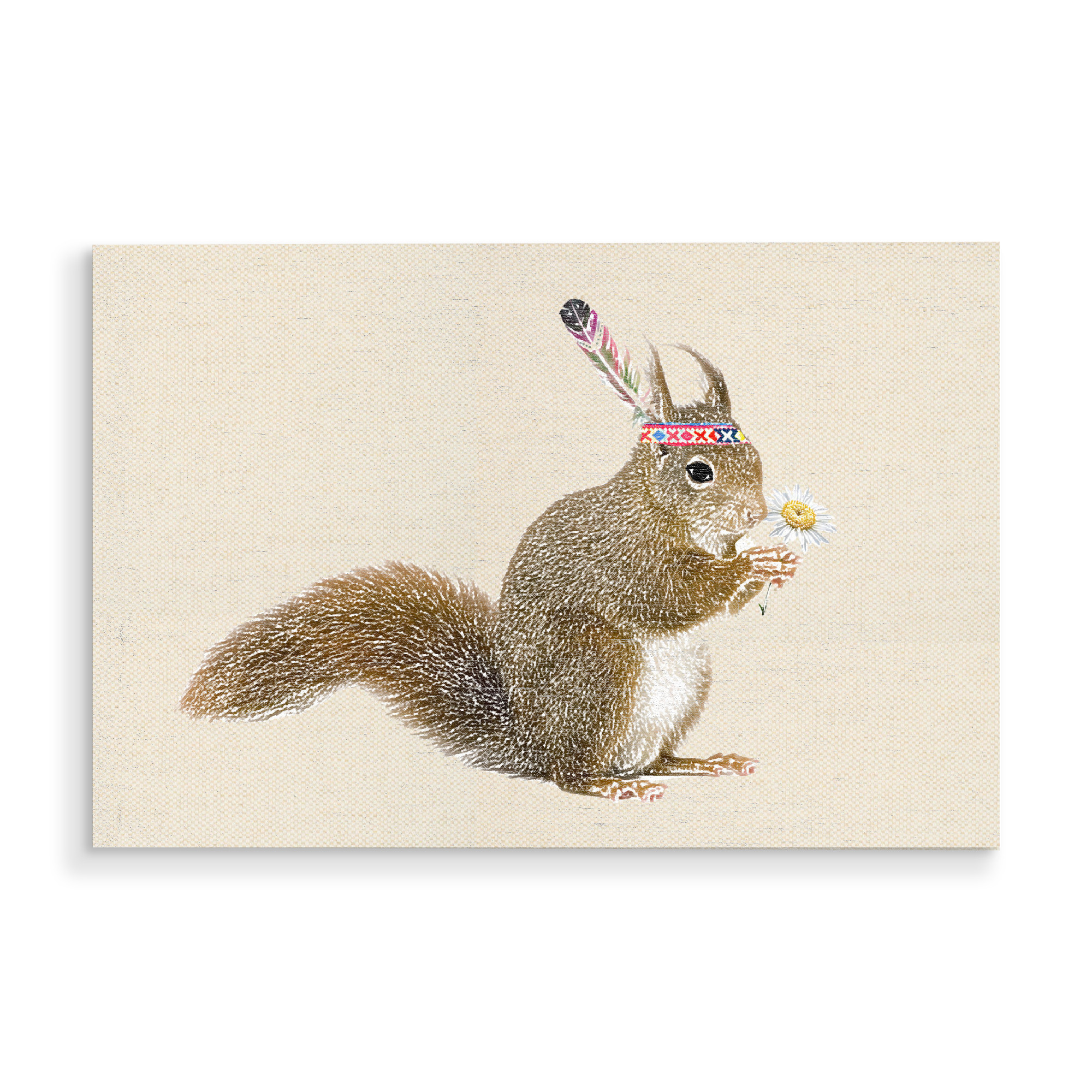 Holzbild "Indianer Eichhörnchen" artboxONE - Für Kinder,Für Kinder,Tiere - Indianer,Eichhörnchen,Süß,Federn,Blume