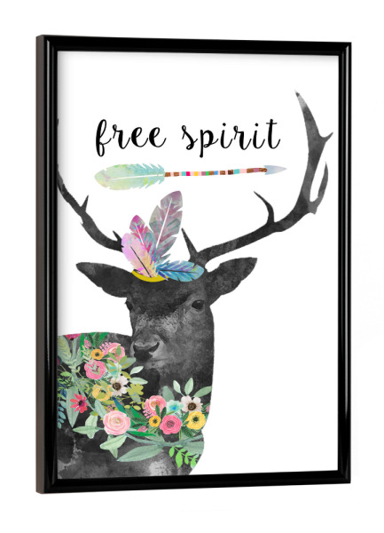 Poster mit schwarzem Rahmen "Free Spirit Hirsch" artboxONE - Typografie,Tiere
