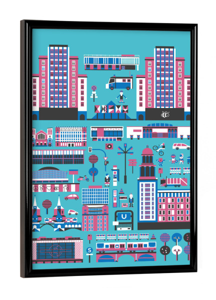 Poster mit schwarzem Rahmen "Berlin-Friedrichshain" artboxONE - Städte - Berlin,Fhain,Friedrichshain,Berlin,Vector,Vektor,Vojd,U5 wall,Sbahn,Mauer