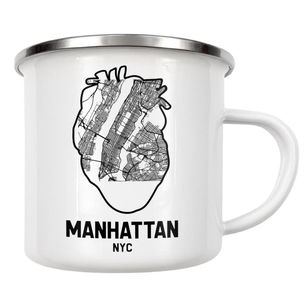 Emaille Tasse "Manhattan New York Herzkarte - w" artboxONE - Städte / New York,Reise,Kartografie
