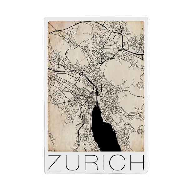 Metall Poster "Retro City Map Zurich" artboxONE - Städte - Stadtkarte,City map,Zurich - Blechschild
