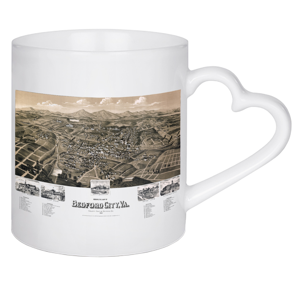 Herztasse "Karte von Bedford - Virginia" artboxONE - Kartografie - Karte,Flach,Jahrgang,Antik,Retro,Alt,Karten,Karte der welt,Illustration,Virginia