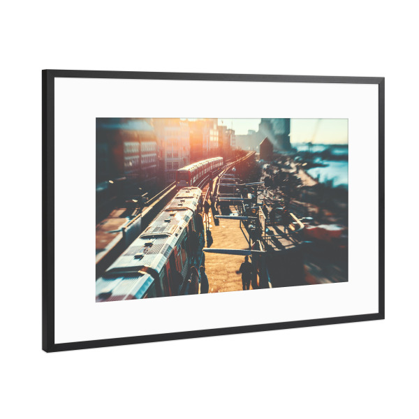 Poster mit Rahmen Schwarz (Metallic) "Berufsverkehr" artboxONE - Städte - Hamburg,Landungsbrücken,U-bahn,Straßenbahn,Berufsverkehr,Verkehr
