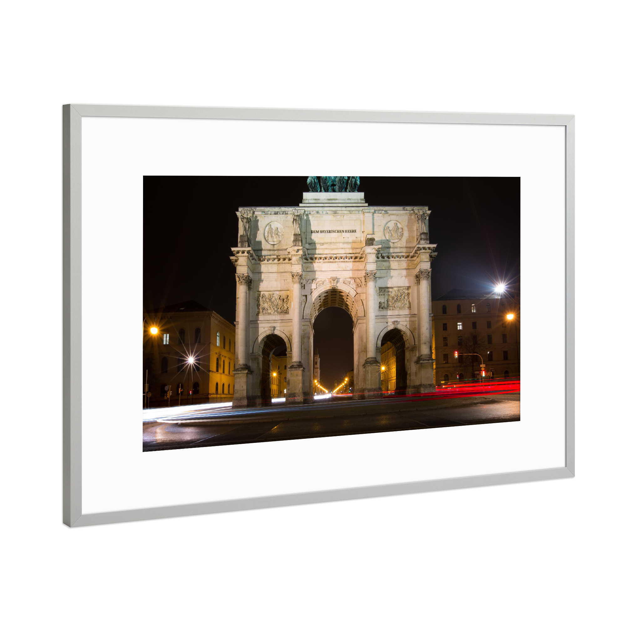 Poster mit Rahmen Silber "Siegestor München" artboxONE - Städte,Architektur - München,Siegestor,Architektur,Langzeitbelichtung,Lichtspuren