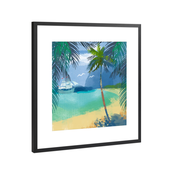 Poster mit Rahmen Schwarz (Metallic) "Watercolor Tropics serenity" artboxONE - Reise / Strand und Meer