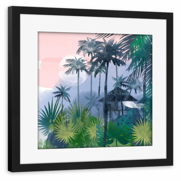Poster mit Rahmen schwarz "Watercolor Tropics rose" artboxONE - Reise - Aquarell,Tropischelandschaft,Exotisch,Tropisch