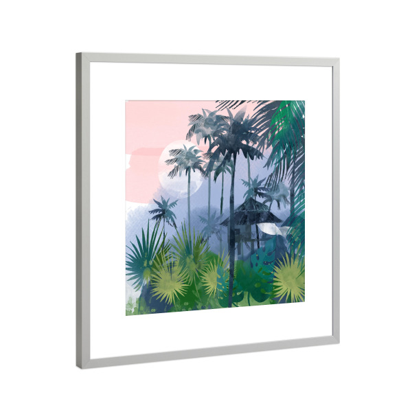 Poster mit Rahmen Silber "Watercolor Tropics rose" artboxONE - Reise - Aquarell,Tropischelandschaft,Exotisch,Tropisch