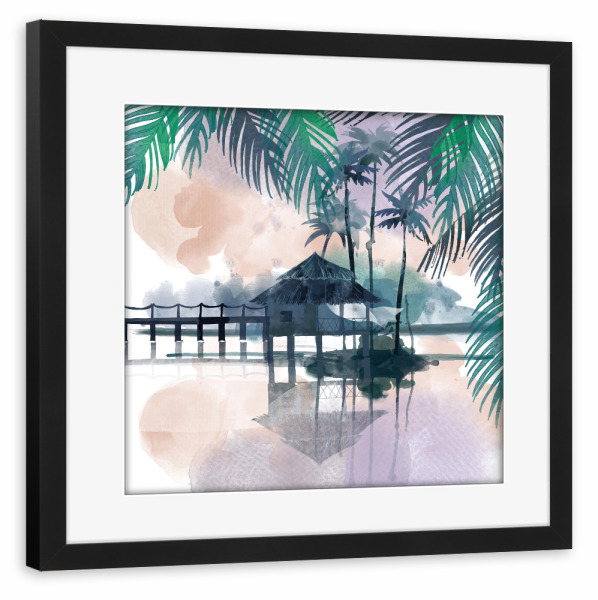 Poster mit Rahmen schwarz "Watercolor Tropics" artboxONE - Reise / Strand und Meer