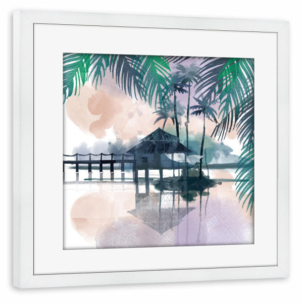 Poster mit Rahmen weiß "Watercolor Tropics" artboxONE - Reise / Strand und Meer