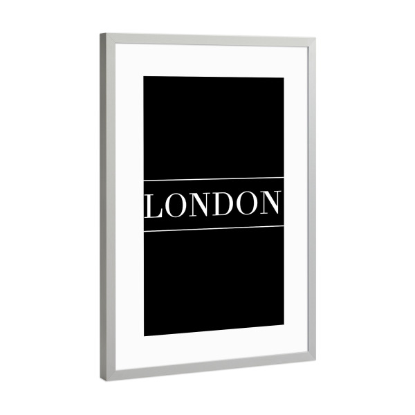 Poster mit Rahmen Silber "LONDON | HORIZONTAL" artboxONE - Städte,Typografie,Reise,Schwarzweiß