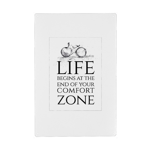 Metall Poster "LIFE BEGINS" artboxONE - Typografie,Schwarzweiß