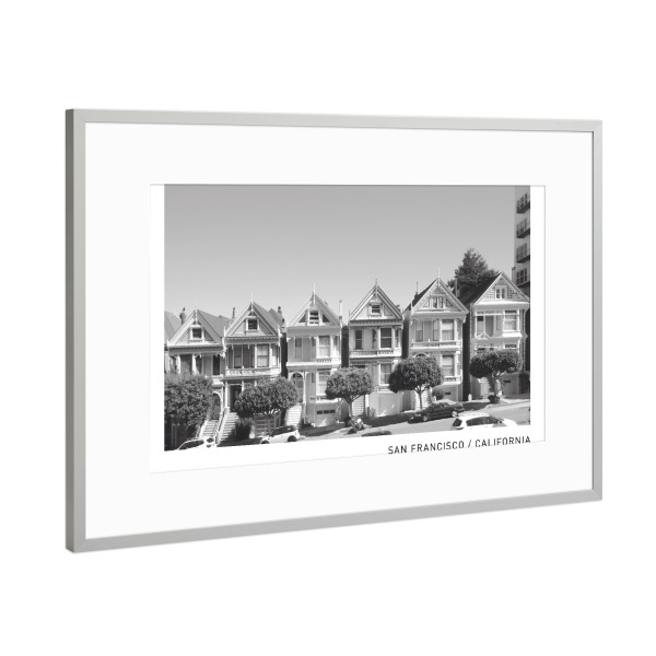 Poster mit Rahmen Silber "San Francisco Painted Ladies" artboxONE - Städte,Schwarzweiß