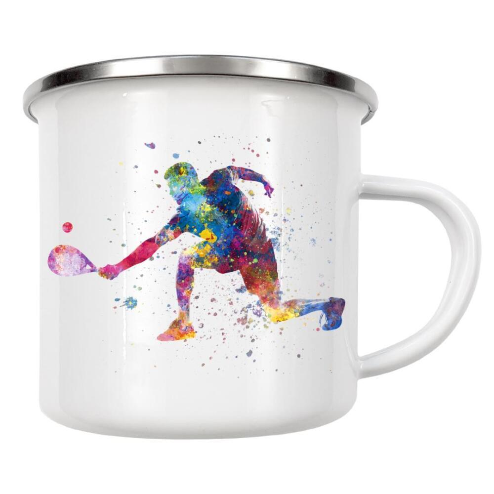 Emaille Tasse "Aquarell-Paddelspieler-b" artboxONE - Abstrakt,Sport - Paddel,Tennispaddel,Schläger,Ball,Sport,Sport,Aquarell,Sportler,Sprung,Bunt