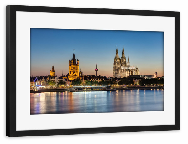 Poster mit Rahmen schwarz "Wunderschönes Köln am Abend" artboxONE - Städte,Reise,Architektur