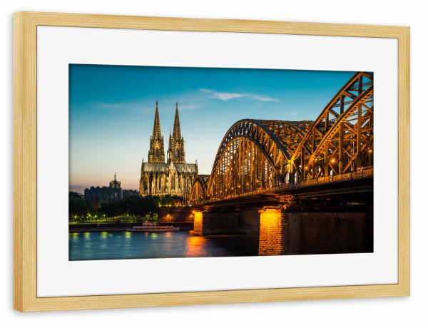 Poster mit Rahmen kiefer "Köln Evening Sky" artboxONE - Städte,Architektur - Köln,Rhein,Hohenzollernbrücke,Dom