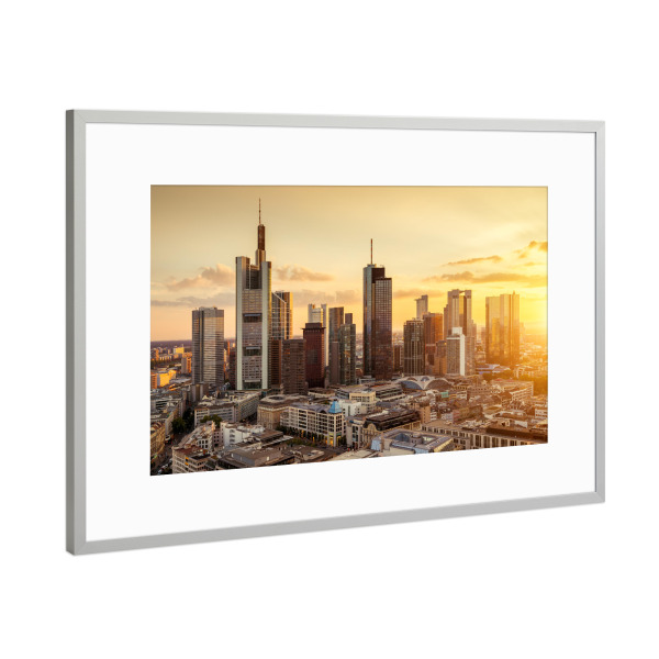 Poster mit Rahmen Silber "Frankfurt am Main Abendsonne" artboxONE - Städte - Frankfurt am main,Skyline