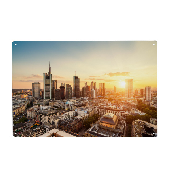 Holzbild "Frankfurt am Main Sunset Skyline 2" artboxONE - Städte - Frankfurt am main,Sonnenuntergang,Skyline