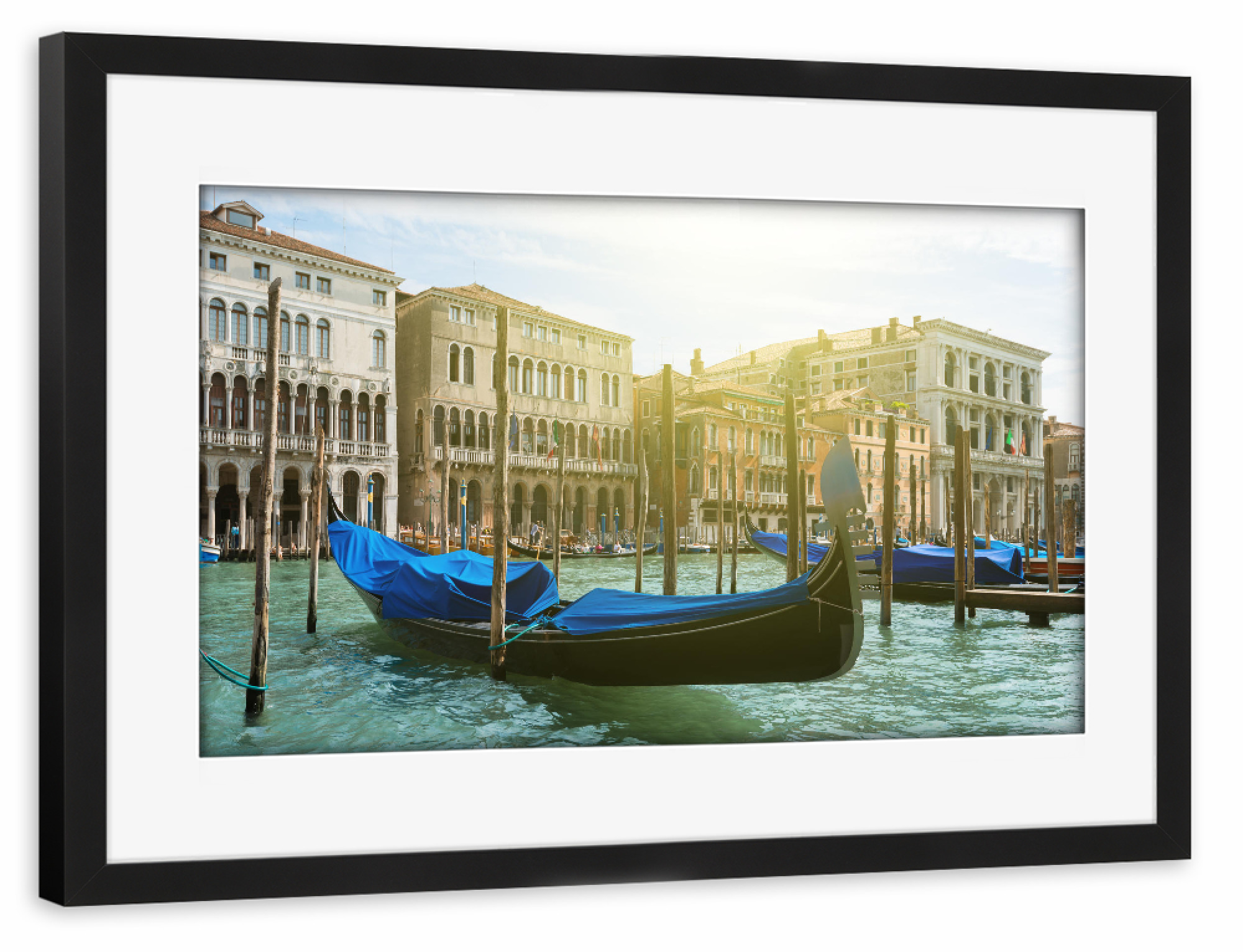 Poster mit Rahmen schwarz "Venedig blaue Gondel" artboxONE - Städte - Venedig,Blaue gondel,Canal grande,Italien