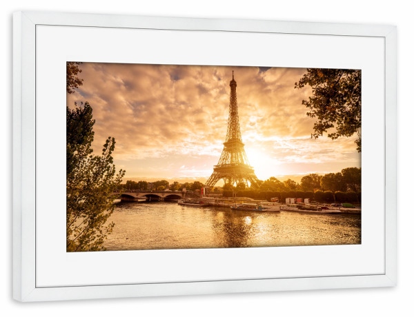 Poster mit Rahmen weiß "Paris Eiffelturm at sunset" artboxONE - Städte - Paris,Eiffelturm,Frankreich,Seine