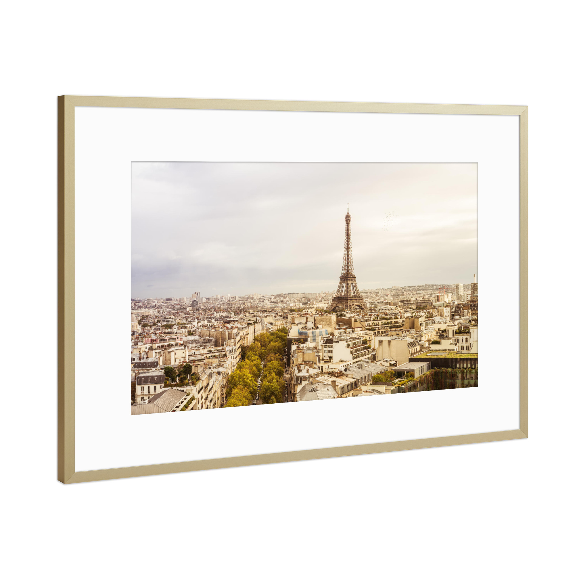 Poster mit Rahmen Gold "Paris Eiffelturm Panorama" artboxONE - Städte - Paris,Eiffelturm