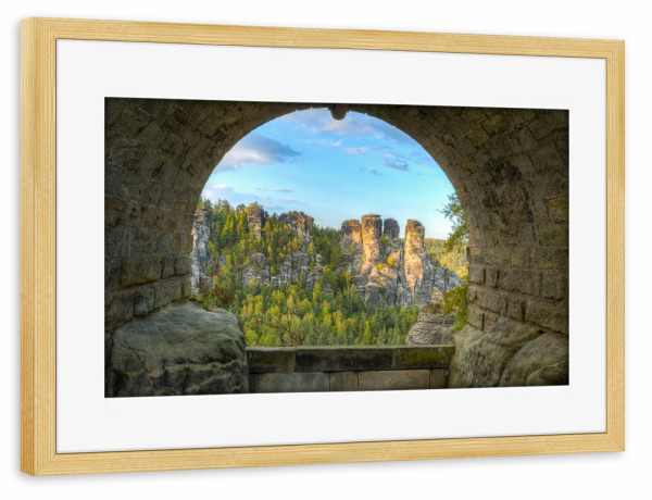 Poster mit Rahmen kiefer "Unter der Basteibrücke in der Sächsischen Schweiz" artboxONE - Natur,Reise