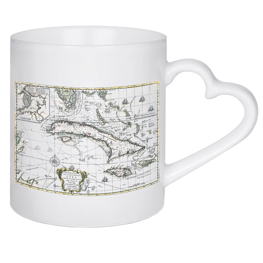 Herztasse "Karte der Insel Kuba" artboxONE - Kartografie - Kuba,Karte,Bauplan,Jahrgang,Antik,Retro,Alt,Karten,Weltkarte,Illustration,Gemeinfrei