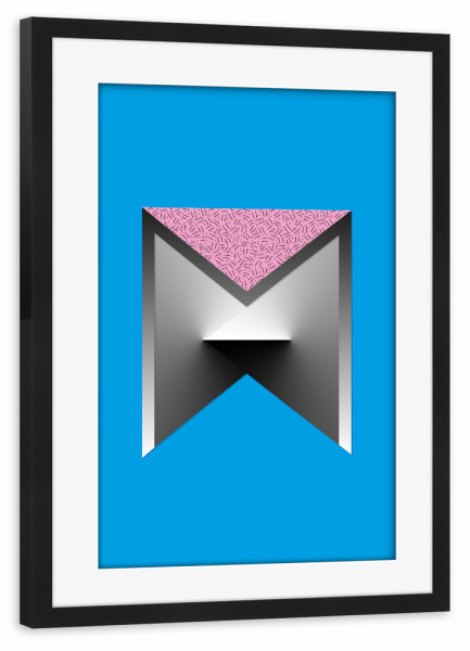 Poster mit Rahmen schwarz "»M«" artboxONE - Typografie - M,Buchstabe,Alphabet,Vektor,Vektor,Geometrie,Charakter,Beschriftung,Vojd,Berlin