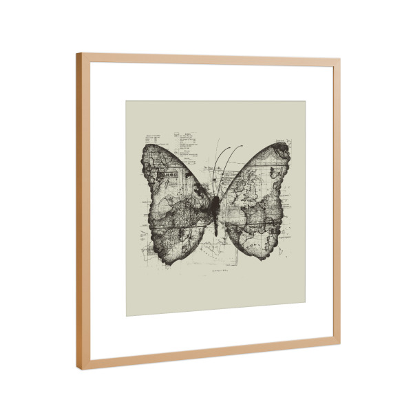 Poster mit Rahmen Kupfer "Butterfly Effect" artboxONE - Tiere,Kartografie