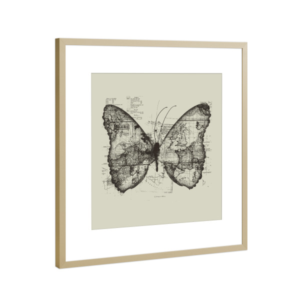 Poster mit Rahmen Gold "Butterfly Effect" artboxONE - Tiere,Kartografie