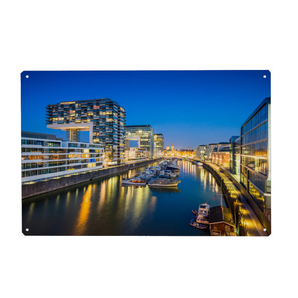 Holzbild "Köln Rheinauhafen at night" artboxONE - Städte - Köln,Kranhäuser,Rheinauhafen