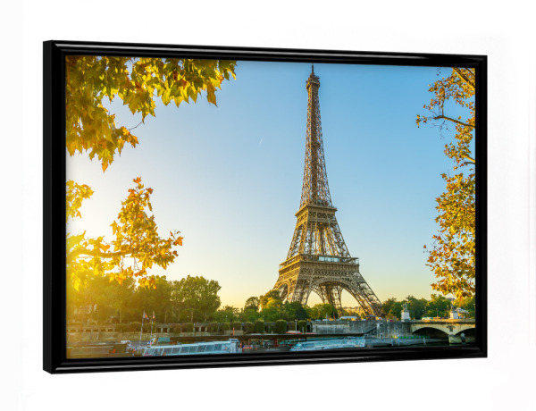 Poster mit schwarzem Rahmen "Paris Eiffelturm Autumn Breeze" artboxONE - Städte - Paris,Sonnenuntergang,Eiffelturm,Seine,Frankreich