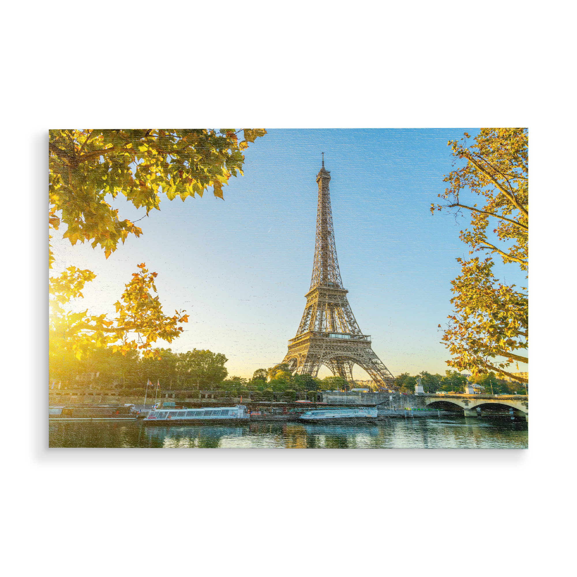 Holzbild "Paris Eiffelturm Autumn Breeze" artboxONE - Städte - Paris,Sonnenuntergang,Eiffelturm,Seine,Frankreich