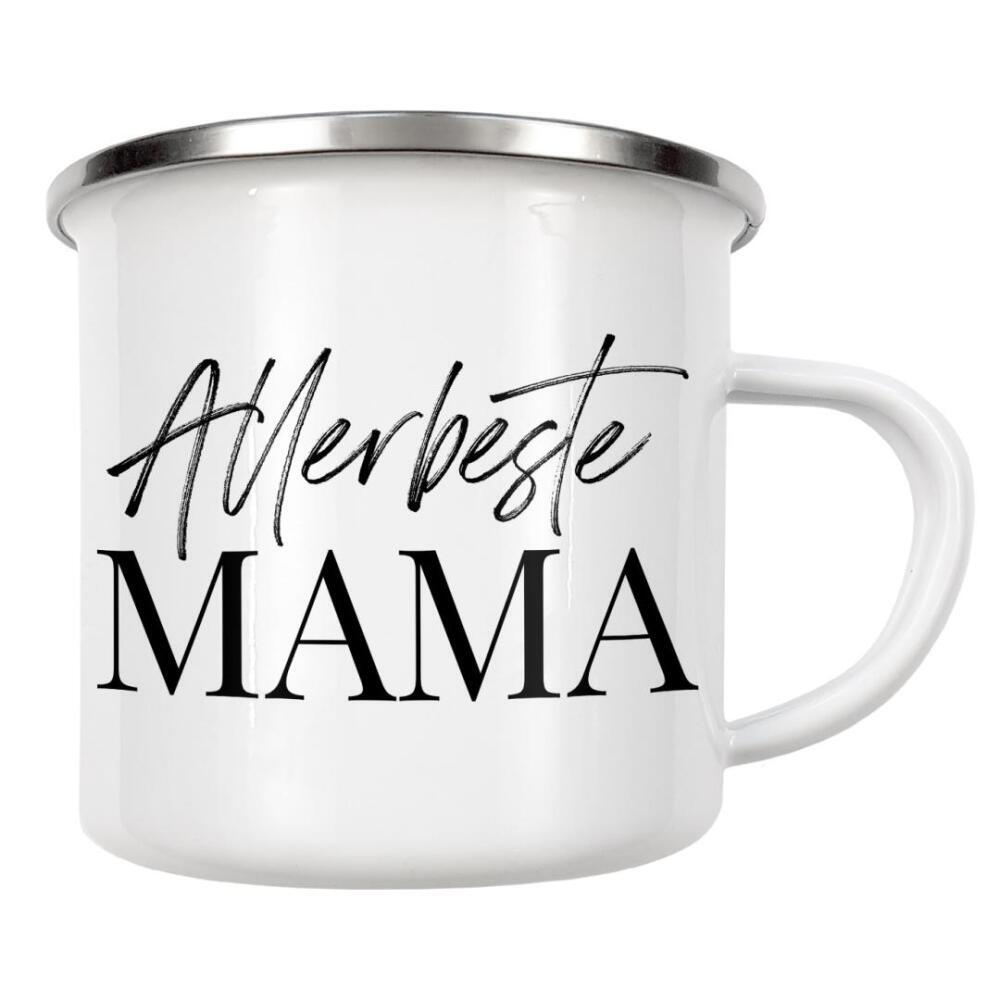 Emaille Tasse "Allerbeste Mama" artboxONE - Typografie,Liebe,Für Mama - Mama,Muttertag,Typo,Typografie,Schwarzweiß,Minimalistisch,Minimal