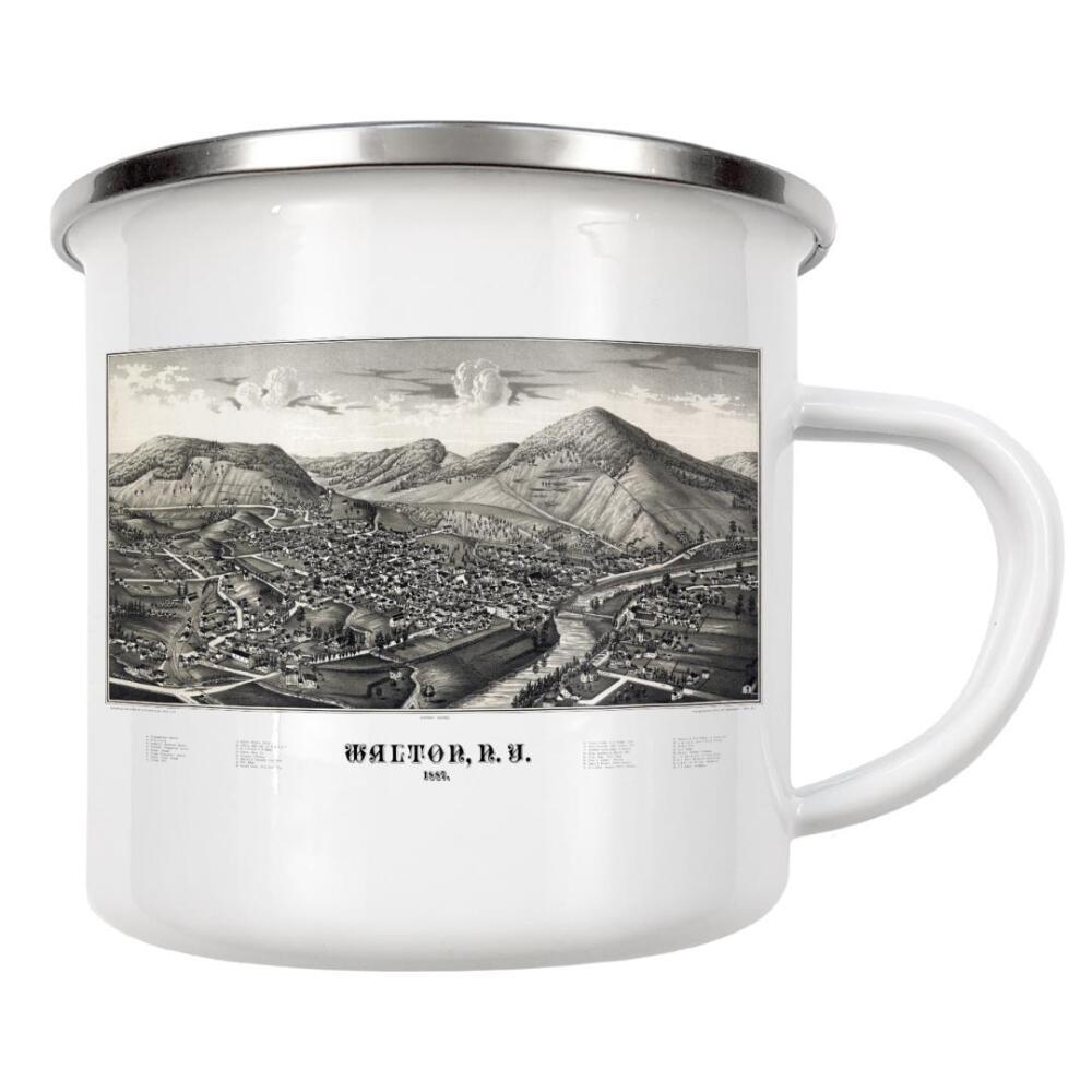 Emaille Tasse "Antique map of Walton-New York" artboxONE - Natur,Kartografie - Karte,Plan,Jahrgang,Antik,Retro,Alt,Karten,Karte der welt,Berge
