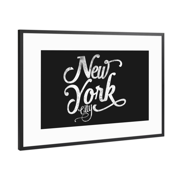 Poster mit Rahmen Schwarz (Metallic) "New York City typography vintage 2" artboxONE - Städte,Typografie,Schwarzweiß