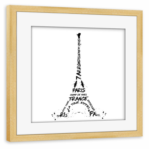 Poster mit Rahmen kiefer "Digital-Art Eiffel Tower" artboxONE - Städte,Typografie,Reise,Schwarzweiß,Reise / Länder