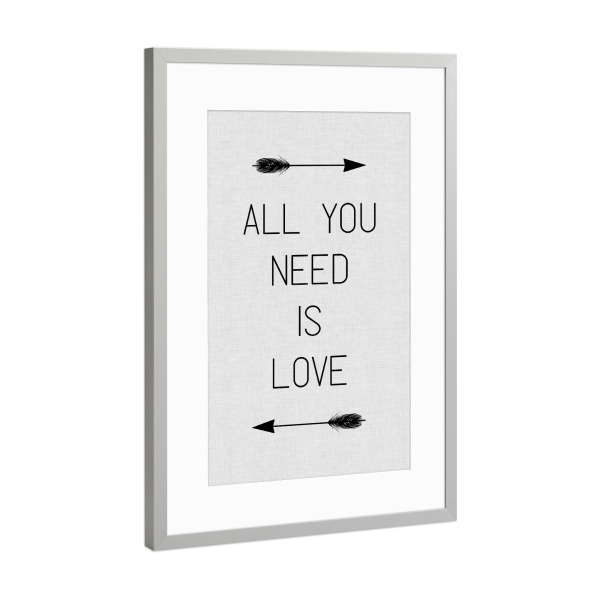 Poster mit Rahmen Silber "All You Need Is Love" artboxONE - Typografie,Schwarzweiß,Musik,Liebe