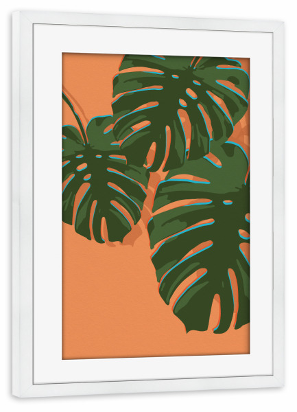 Poster mit Rahmen weiß "Monstera Leaf Pop Art III" artboxONE - Natur,Floral,Abstrakt